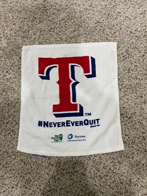 MLB White Teaxs Rangers Rally Toalla '#NeverEverQuit' Eslogan Foto 1 de 4