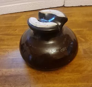 VINTAGE RARE LARGE BROWN PORCELAIN LOCKE?INSULATOR High Voltage Marked USA - Picture 1 of 4