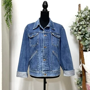 Rustler Vintage 80s Mens Denim Trucker Jacket Distressed Medium Wash Blue Size L - Picture 1 of 14