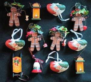 Lot of 12 Vintage Wooden Folk Art Christmas Ornaments - Painted Country Handmade - Picture 1 of 8