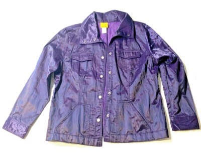 Ruby Rd. Chaqueta ligera para mujer talla 14 púrpura metálico manga larga botón delantero Foto 1 de 4