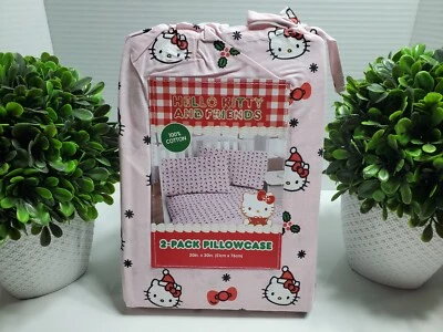 Paquete de 2 fundas de almohada Hello Kitty And Friends Navidad muérdagos y lazos 🎄🎀 NUEVO Foto 1 de 4