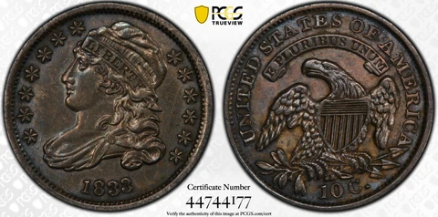 1833 Capped Bust 10c-JR5 Last 3 High-PCGS AU Detail - ONLY 485,000 MINTED Cover