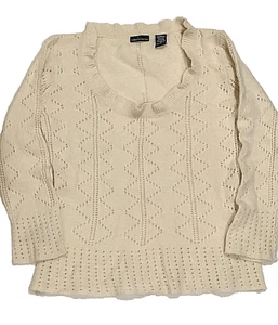 Victorias Secret Ivory white pointelle ruffle sweater S - Picture 1 of 3