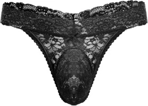 Men's Lace Frilly Sissy Thong Panties Sheer Mesh Bikini Briefs T-back G-string - Picture 1 of 3