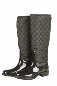 Ladies Long Waterproof Boots Quilted Polyester Patent Wellington Walking Shoes - Picture 1 of 2