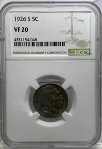 1926-S Buffalo Nickel NGC VF20 - Picture 1 of 3