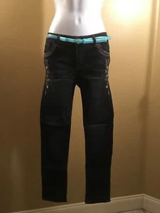 Faded Glory Girls' Embellished belted Skinny Denim Jeans Aztec Peace 12 - Picture 1 of 4