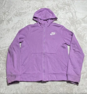 Nike Sportswear Club Hoodie Girls Large Purple Fleece Full Zip Logo Sweatshirt - Picture 1 of 9