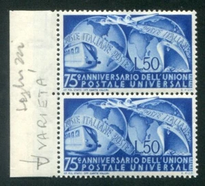 1949 Republik 50 Lire UPU Sorte 75 c postfrisch spl ** Paar - Bild 1 von 1