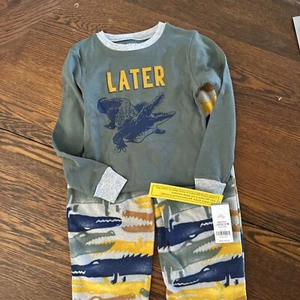 Carter's Boys Later Gator Pajama Set In Size 7 Fleece Bottoms New - Picture 1 of 6
