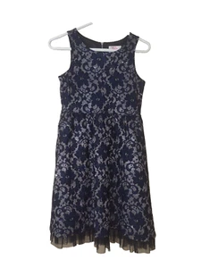Girls JUSTICE Dress sz 14 Black Blue Silver Floral Lace Shimmery Sleeveless - Picture 1 of 6