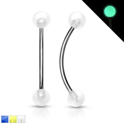 4 mm Glow In The Dark Ball Curved Barbell Snake Eye Tongue Piercing 16G 9/16" - Image 1 of 4