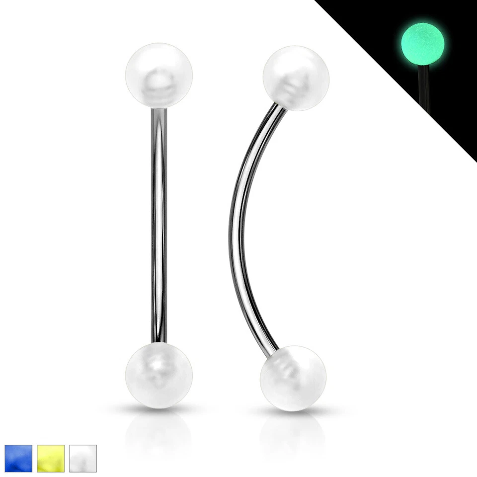 Glow In The Dark Ball Curved Barbell Snake Eye Tongue Piercing 16G 9/16" - Image 1 of 4