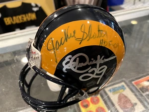 JACKIE SLATER ERIC DICKERSON ST. LOUIS RAMS SIGNED MINI HELMET PSA AUTHENTICITY - Picture 1 of 2