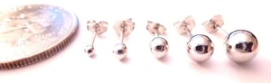 14KT GOLD WHITE/YELLOW BALL EARRINGS SIZES 2MM TO 7MM - GIFT BOX - FREE SHIPPING - Picture 1 of 7