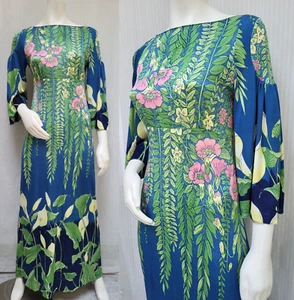 Vintage MAC TAC of Paris by Leonard Sunshine Art Nouveau Floral Maxi Dress - S/M - Picture 1 of 10