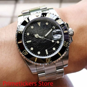 40mm Sterile Black Dial Sapphire Crystal Ceramic Bezel Date Automatic Mens Watch - Picture 1 of 5