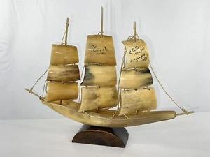 Vintage MCM Genuine Bull Horn Model 3 Mast Sail Ship Boat Nautical Decor 9 3/4” - Picture 1 of 12