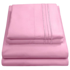 1500 Series Bed Sheets - Extra Soft Microfiber Deep Pocket Sheet Set - Pink, Cal - Picture 1 of 12