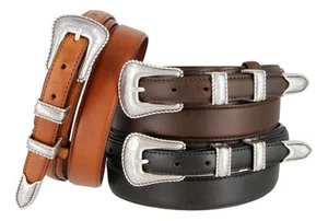 Silver Buckle Set Genuine Leather Western Cowboy Ranger Belt, Sizes 32-50! - Picture 1 of 4