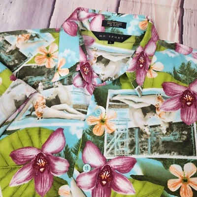M.E. SPORT Men's L Hawaiian Short Sleeve Shirt Flowers & People in Swimsuits - Image 1 of 4