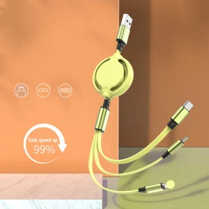 Multi Charger Cable, 3 in 1 iPhone Android -- C Retractable / Fast Charge - Picture 1 of 24