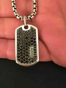 2Ct Round Lab Created Black Diamond Men's Dog Tag Pendant 14K White Gold Finish - Picture 1 of 3