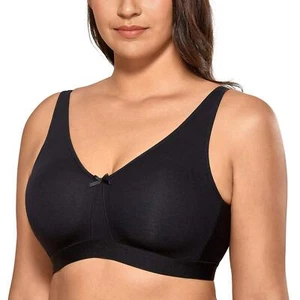 Women's Wireless Plus Size Bra Cotton Support Comfort Unlined Sleep Black 38D - Picture 1 of 4