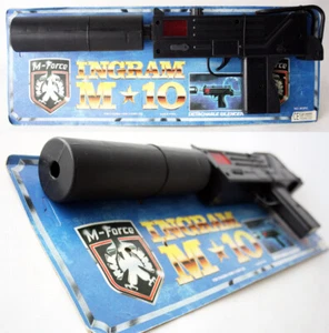 RARA PISTOLA GIOCATTOLO VINTAGE ANNI 80 INGRAM M10 PLASTICA ATTRITO CON SILENZIATORE NUOVA! - Foto 1 di 7