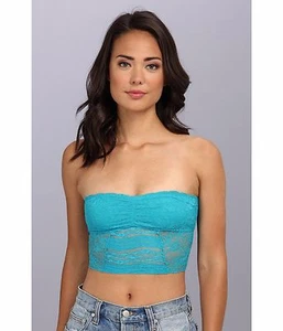 NEW TAG Free People The Galloon Lace Cropped Bandeau Bra Top BLUE AQUA MEDIUM - Picture 1 of 3