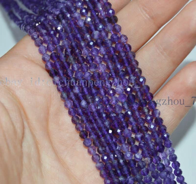 Pequeñas cuentas sueltas redondas de piedras preciosas de amatista púrpura natural facetadas de 3 mm hilo de 15"" Foto 1 de 4
