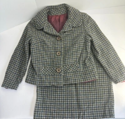 Conjunto de dos faldas y chaqueta vintage años 50 60 tweed verde y azul para mujer talla S Foto 1 de 4