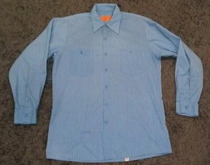 RARE VTG WEAR-GUARD USA Union Made Pinstripe Work Shirt Mens M R Blue Button-Up - Picture 1 of 10