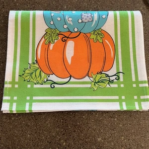 Hello Fall Stapelkürbis Tischläufer grün weiß Streifen Herbst Ernte Deko - Bild 1 von 5
