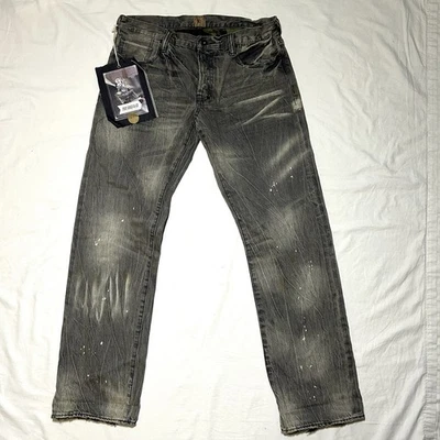 Новый с Ярлыками Prps 2014 искусственно состаренный Barracuda Selvedge джинсовой ткани серые джинсы - размер 36 x 34 - Изображение 1 из 4