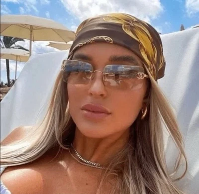 CHANEL CC Logo Brown and Gold Rimless Sunglasses - Image 1 of 4