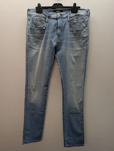 Replay Jeans Men W34 L32 Blue Anbass Slim Light Wash Cotton Stretch Hyperflex - Picture 1 of 12