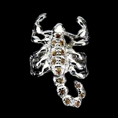 Anillo de plata de ley 925 redondo zafiro piedras preciosas naturales escorpión joyería talla 8 Foto 1 de 4