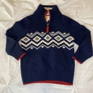 Mini Boden Pullover Wollpullover Quarter Zip marine weiß geometrisch Jungen 3 4 - Bild 1 von 2