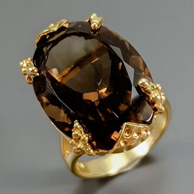 Anillo de cuarzo ahumado natural Fine Art 37 quilates plata de ley 925 talla 9/R424958 Foto 1 de 4