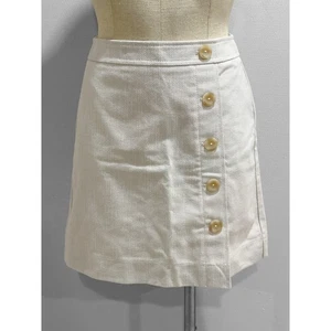Ann Taylor Petite A-Linien-Rock creme/hellbraun Canvas gefüttert Knopfdetail Größe 2P - Bild 1 von 7
