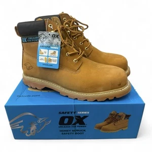 Ox Tools Honig-Nubuk-Sicherheitsstiefel Herren Stahlkappe Arbeitsschuhe UK Größe 11 neu im Karton - Bild 1 von 15
