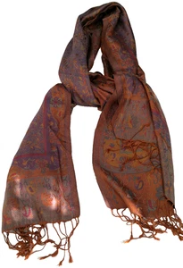 Etole châle coton et soie mauve et orangé 198x74 cm Bon état - Picture 1 of 3