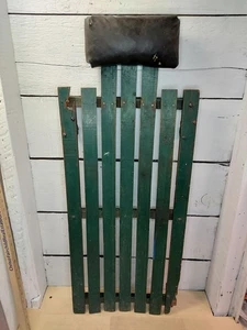 Vintage Wooden Mechanics Creeper Cast Wheels Leather Headrest Green Wooden Slats - Imagen 1 de 19