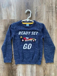 BABY GAP long sleeve navy blue heather knit sweater~boys size 5 years~race car - Picture 1 of 5