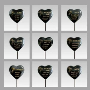 Black & Gold Lily Heart Memorial Stick - Graveside Plaque Spike Tribute - Picture 1 of 13