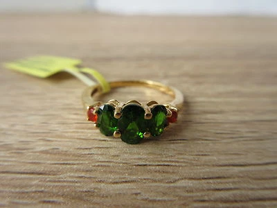 Anillo ruso de ópalo de fuego de diopsido y Jalisco 14K YG sobre esterlina talla 5,6,7 Opt Foto 1 de 4
