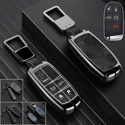 Zinc Alloy Leather Car Key Case Cover For Jeep Cherokee Dodge Chrysler 200 300 Foto 1 de 4