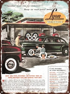 1947 Lyon Whitewalls Tires Man Cave Garage Shop Metal Sign Repro 9x12" 60520 - Imagen 1 de 1